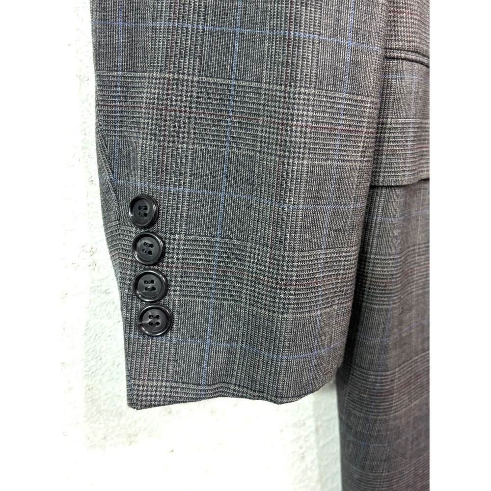 vtg 90s Andre Villard 44S 38x27 2pc Pant Suit Wool Gray Glen Plaid Pleated - Picture 3 of 16